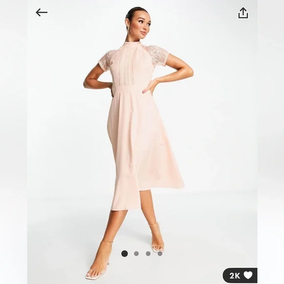 Liquorish lace detail midi dress in pale pink - Picture 1 of 7